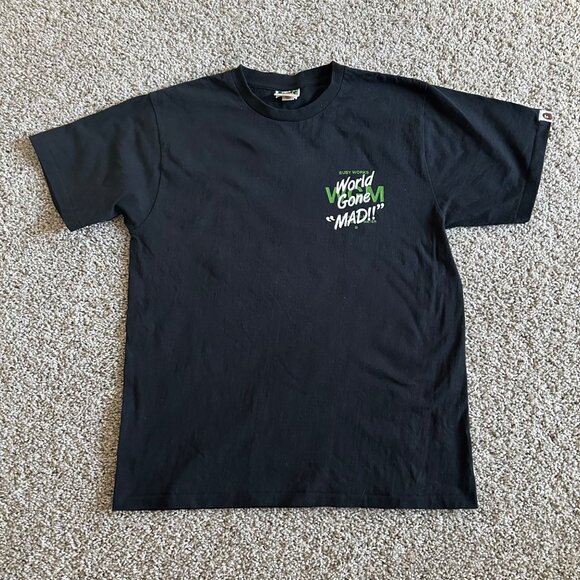 BAPE Mens Sz L Bathing Ape WGM "World Gone Mad" Black Graphic T-Shirt - Picture 9 of 9